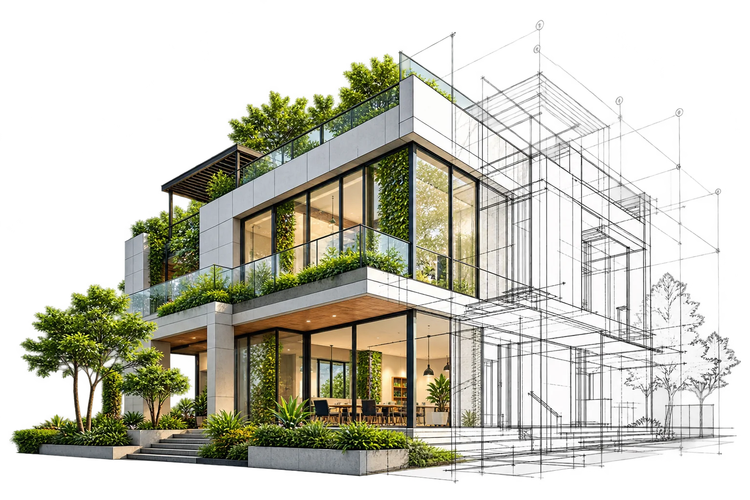 Sustainable Building - Render to Wireframe Architectural Engineering